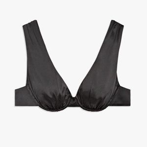 WeWoreWhat Underwire V-Neck Stretch Charmeuse Top, Black - M